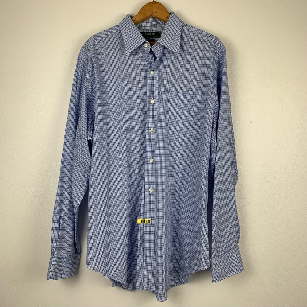 Lauren Ralph Lauren Shirt Men's 16 1/2 Large Cotton Blue Check Preppy Office